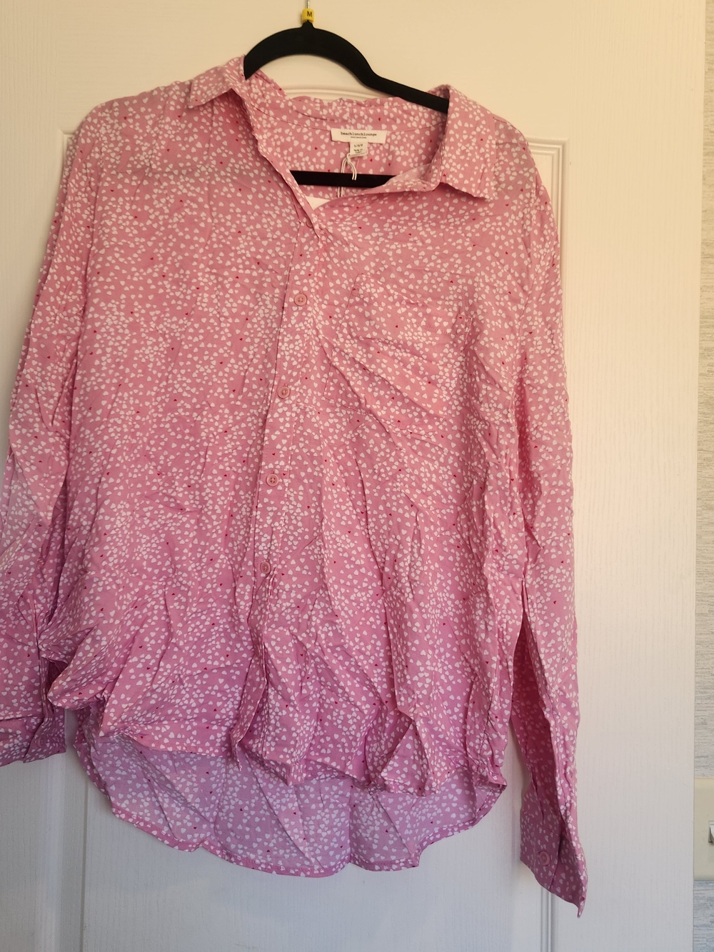 beachlunchlounge Pink Printed Button-Down Blouse L BNWT